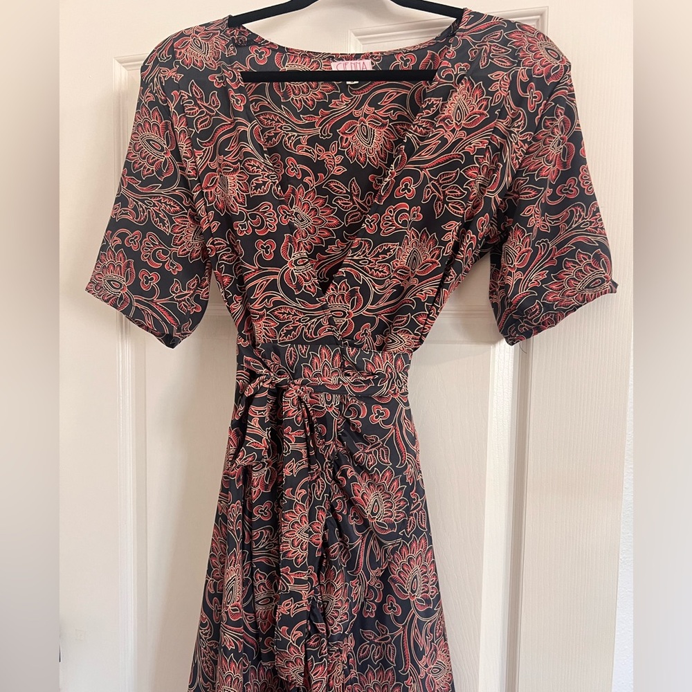 Scarlett Wrap Dress – Red & Black (Size Small)